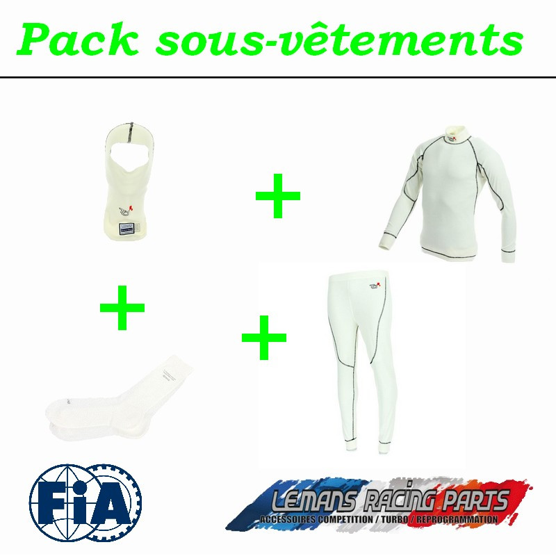 Pack sous-vêtements FIA complet TURN ONE Pro blanc Pack sous-vêtements FIA complet TURN ONE Pro blanc