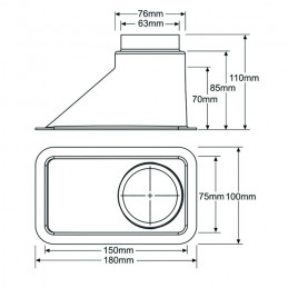 Ecope de refroidissement simple sortie décalée noire REVOTEC 63/76 mm - 180 x 100 x 110 mm